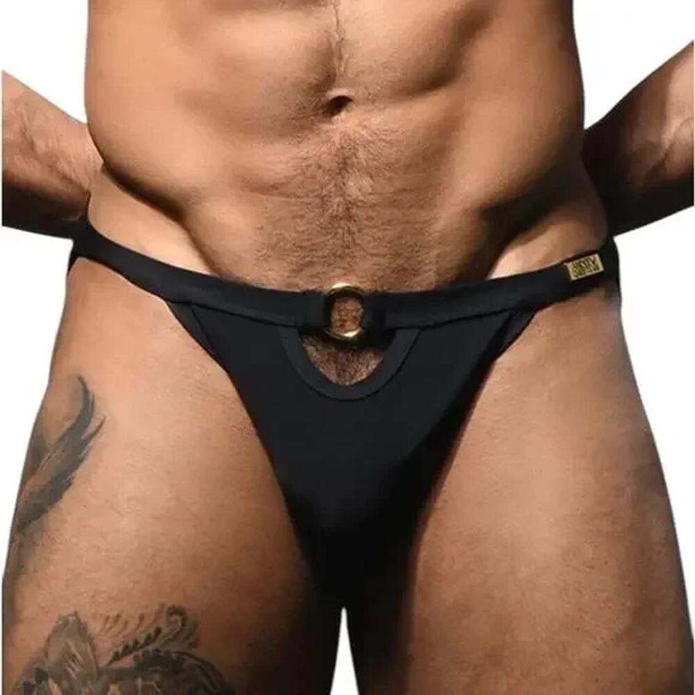NEW Andrew Christian Savoy Ring Swim Bikini Black Size Large